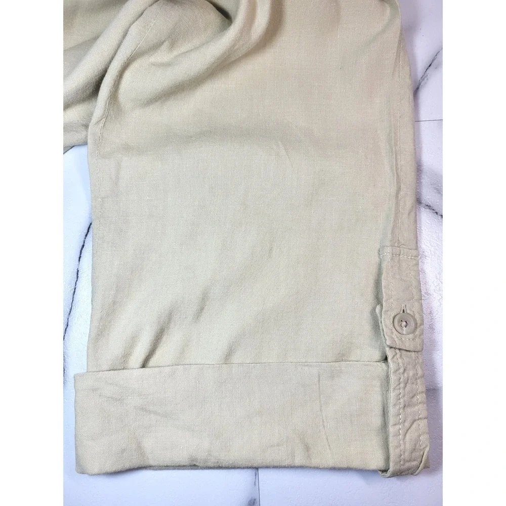 Banana Republic Womens Tan Linen Cargo Ankle Pants Drawstring Cuffs 10 Coastal